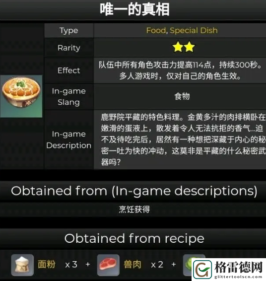 原神唯一的真相食谱介绍 原神唯一的真相食谱图文介绍