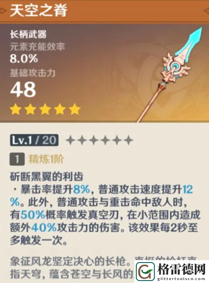原神天空之脊满级属性是多少 原神天空之脊满级90级属性介绍